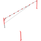 Swing barrier | with bracing tube and | pull rope reinforcement | for casting in concrete, hot-dip galvanized and white coated with red reflecting stripes | Barrier arm length: 6000 mm | with triangular lock